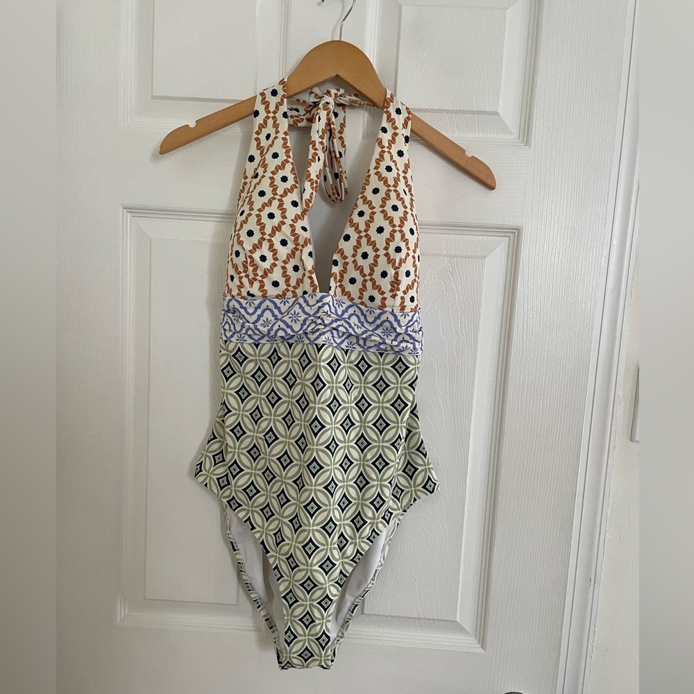 Boden One Piece Bow Halter Swimsuit